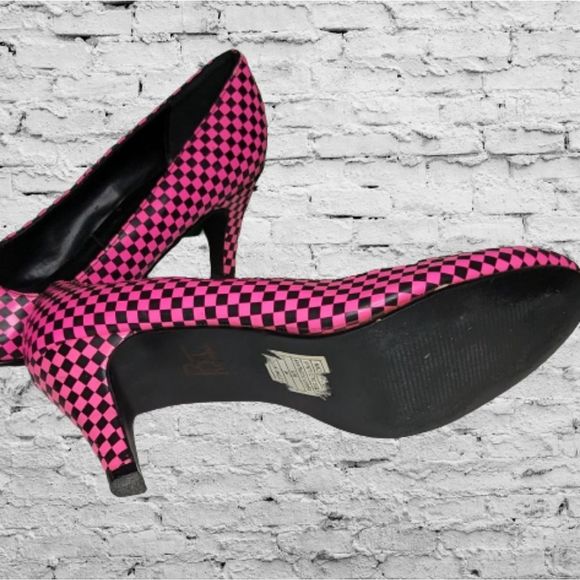 Hot Pink Black Checkered High Heel Pumps size 8 - Picture 5 of 8